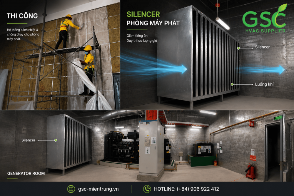 Silencer phòng máy phát là gì? Vai trò trong hệ thống thông gió và chống ồn công trình
